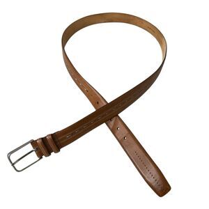 Mezlan Dress Belt Men's Sz 42 Brown Leather Stitch Silver Buckle Made in Spain